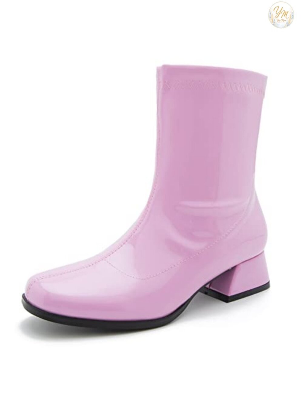 Women's Mid-Calf Gogo Boots, Block Heel, Square Toe, Side Zipper, Synthetic